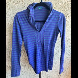 Splendid Blue & Purple Striped Long Sleeve Hooded Side Knot Shirt